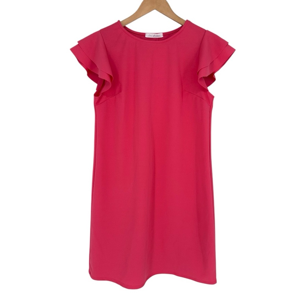 Ces Femme Staymond Ruffle Dress size Medium in Coral NWT Flutter Short Sleeves
